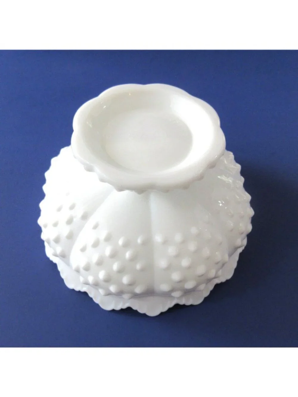 Vtg Fenton Art Glass Hobnail Milk Glass Candle Bowl Farmhouse Cottagecore